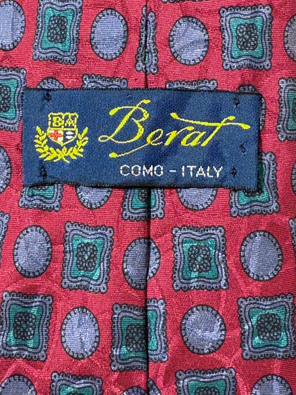 Berat Como Italy Silk Geometric Extra Long Necktie Red Blue